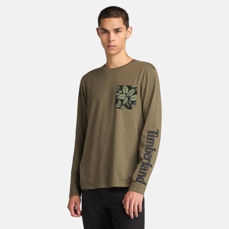 Men’s Floral Chest Pocket Long-Sleeve T-Shirt